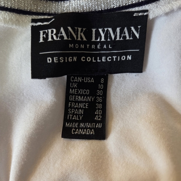 Frank Lyman Design White V-Neck Tee with Black Trim And Beaded Saying Size 8 - Picture 7 of 7
